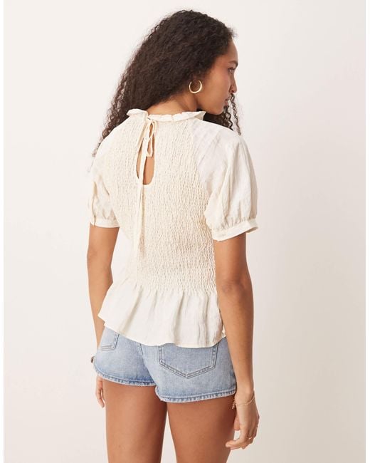 Aware White Shirred Puff Sleeve Top