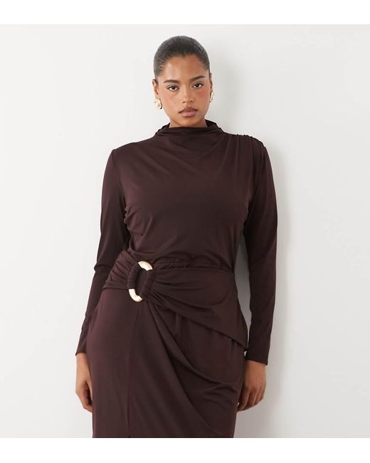 Tfnc Plus Brown Mesh Trim Detail High Split Maxi Dress