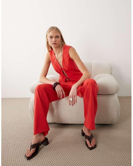 Miss Selfridge Red Tailo Longline Vest