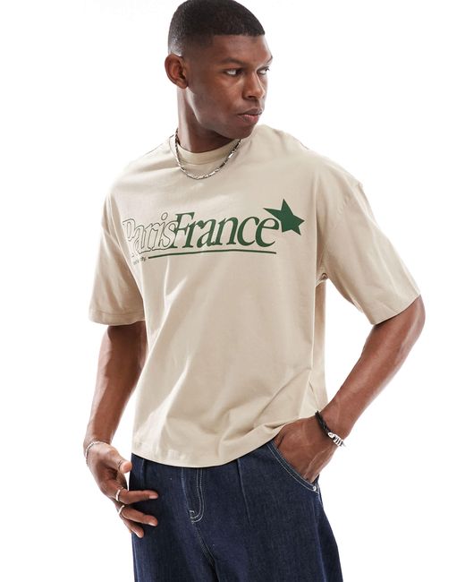 ASOS Natural Boxy Oversized T-Shirt With Front City Print for men