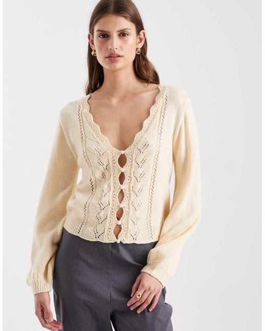 Miss Selfridge Natural Pointelle Faux Pearl Detail Sweater