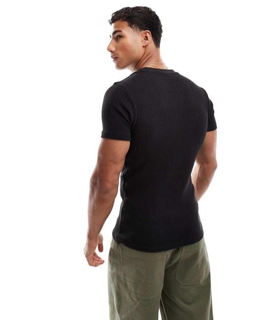 Jack & Jones Black Muscle Fit Ribbed T-shirt for men