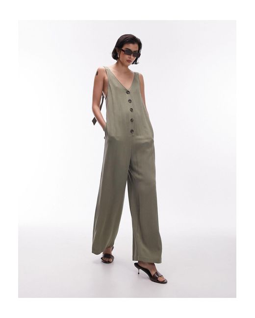 TOPSHOP White V Neck Button Down Knotted Strap Jumpsuit