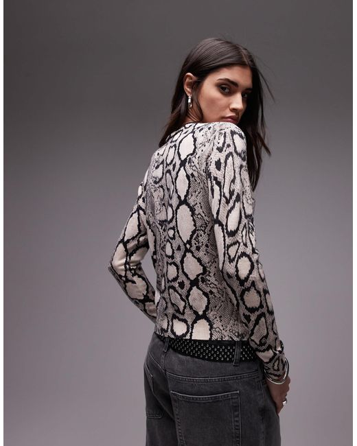 AllSaints Gray Anouk Snake Print Cardigan-white