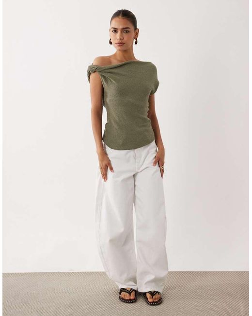 ASOS Green Slub Yarn Twist Asym Detail Top