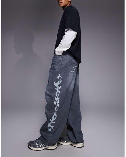 Liquor N Poker Blue Reign baggy Print Jeans for men