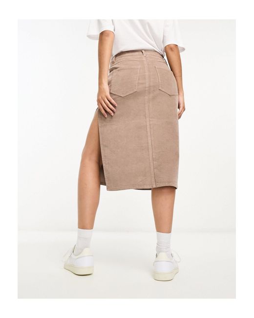 ASOS Natural Cord Pencil Skirt With Split