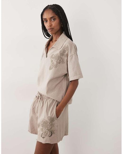 Miss Selfridge Natural Embroidered Short Co-ord