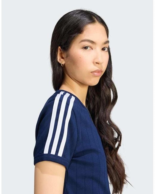 Adidas Originals Blue Pinstripe Short Sleeve Slim Tee