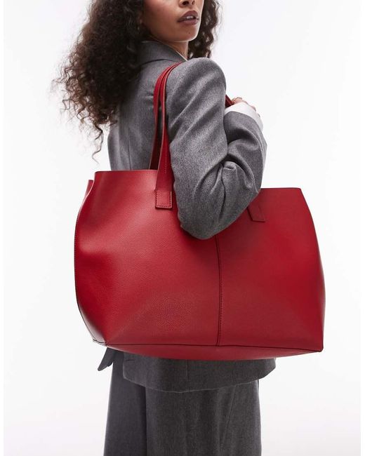 Mango Red Leather Look Tote Bag
