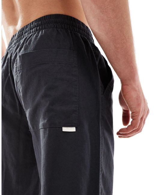 Pull&Bear Black Linen Look Wide Leg Trousers for men