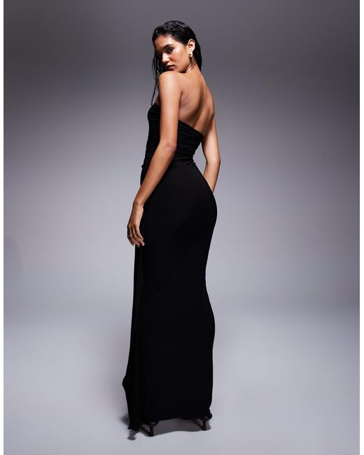 Fashionkilla Blue Double-sculpted Slinky Bandeau Metal Drape Detail Maxi Dress