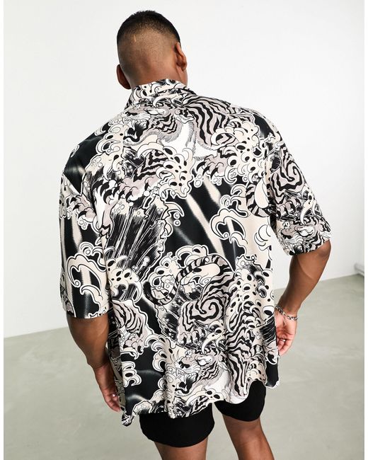 Bershka Overhemd Met Abstracte Tijgerprint in het Zwart voor heren | Lyst NL