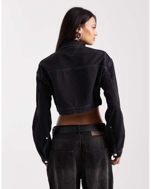 Tommy Hilfiger Black Cropped Zip Through Denim Jacket