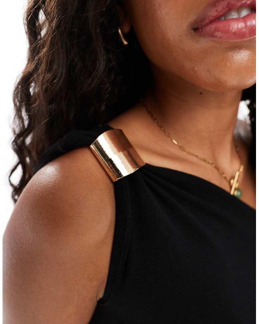 4th & Reckless Black Double Layered Slinky Hardware Detail One Shoulder Top Co-ord