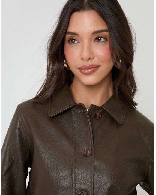 Threadbare Brown Faux Leather Cropped Button Up Jacket