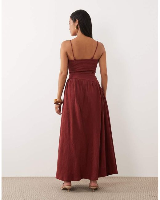 ASOS Red Asos Design Petite Crinkle Cami Tie Back Midi Dress With Asym Waist
