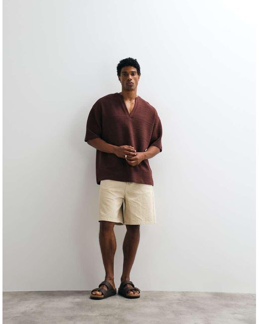 ASOS Brown Boxy Oversized T-Shirt With V Neck for men