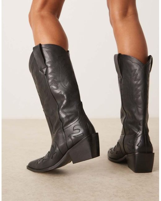 ASOS Brown Camryn Leather Cowboy Knee Boots