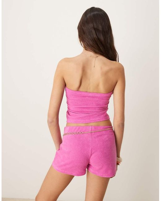 Top Con Escote Palabra De Honor De Tejido De Rizo De (Parte De Un Conjunto) ASOS de color Pink