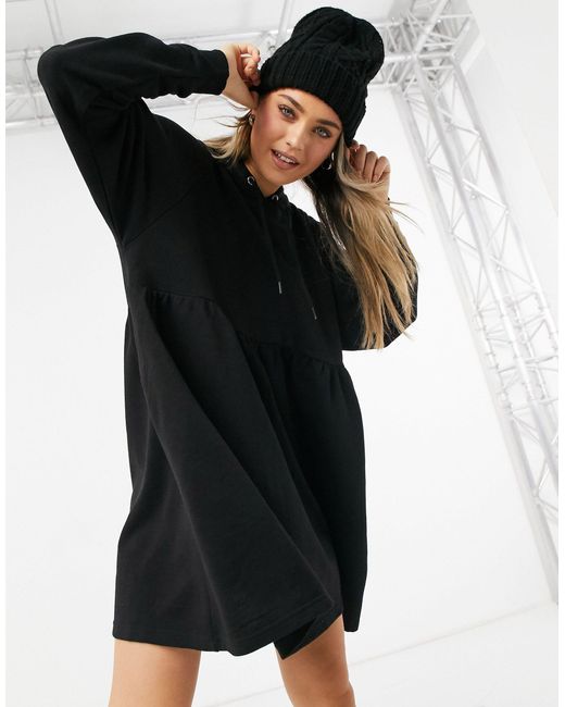 Monki Malin Cotton Hoodie Mini Dress in Black | Lyst Australia