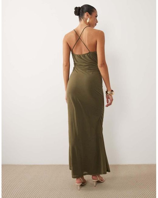 ASOS Natural Stretch Chiffon One Shoulder Maxi Dress With Cowl