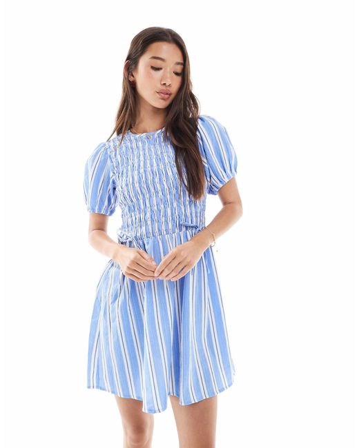 Robe courte à fronces et rayures New Look en coloris Blue