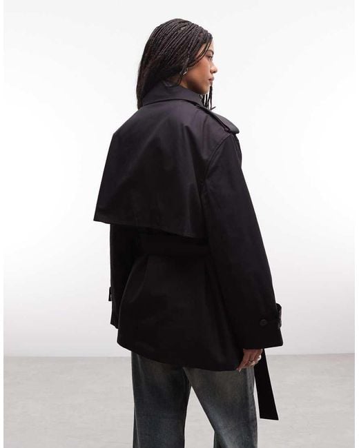 Weekday Black Oversized Short Trench Coat With Funnel Collar