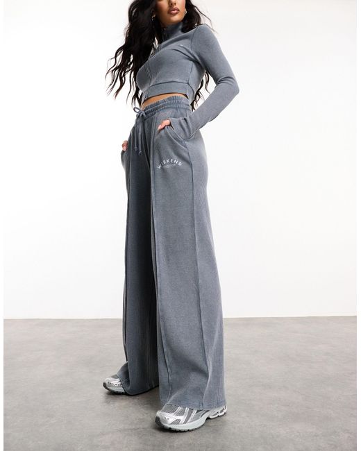ASOS Gray Waffle Wide Leg Trackies With Logo