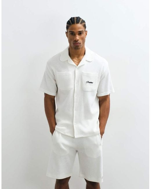 Prohibited White Short Sleeve Revere Collar Waffle Shirt Co-ord for men