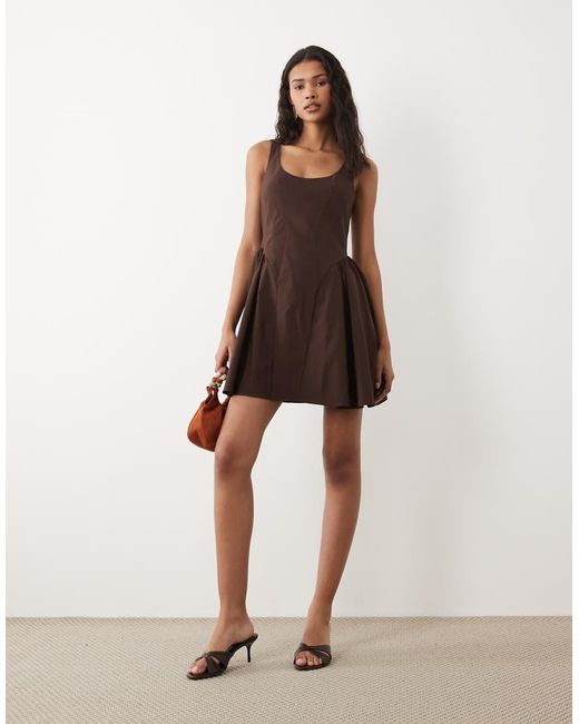 ASOS Natural Bengaline Scoop Neck Structured Flippy Mini Dress