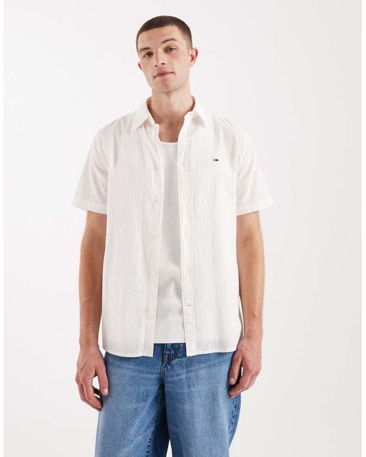 Tommy Hilfiger White Seersucker Short Sleeve Shirt for men