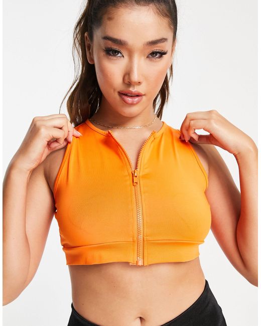 Threadbare Orange Fitness Zip Front Gym Crop Top