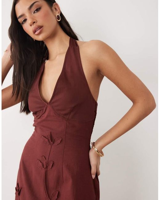 ASOS Red Halter Neck Midi Sundress With Chiffon Sculpted Bust Detail