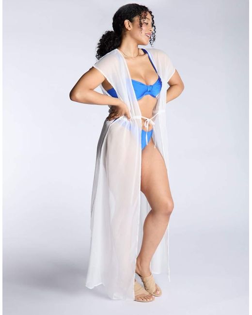 Boux Avenue White Chiffon Plunging Neckline Semi Sheer Maxi Kaftan Dress