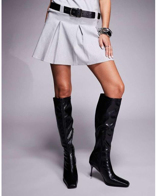 Public Desire Black Scorpion Square Toe Heeled Knee Boots