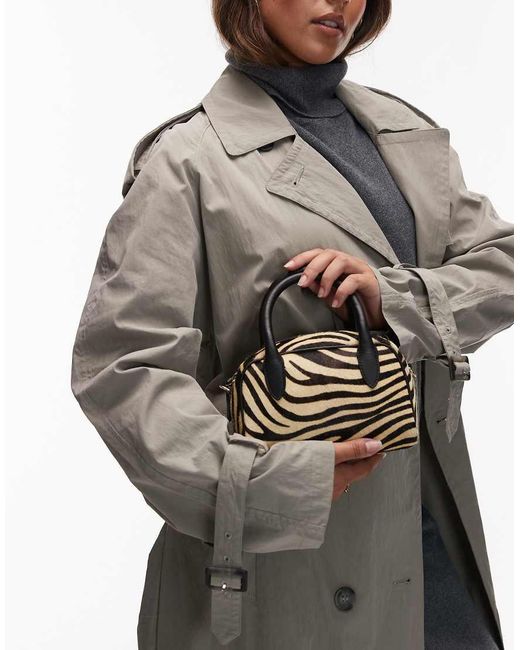 & Other Stories Gray Hairy Zebra Print Leather Nano Bowling Bag