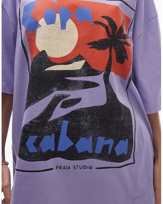 Camiseta Extragrande Con Estampado Gráfico "Copa Cobana" De Punto Liso De -Morado TOPSHOP de color Gray