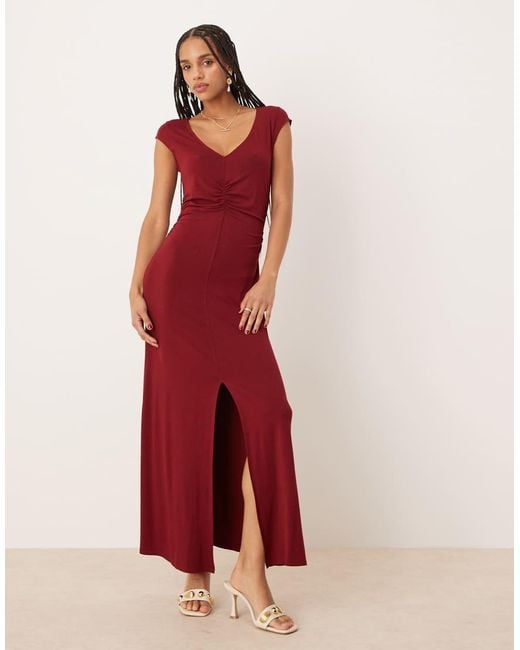 ASOS Red Cap Sleeve Waist Detail Midi Tea Dress