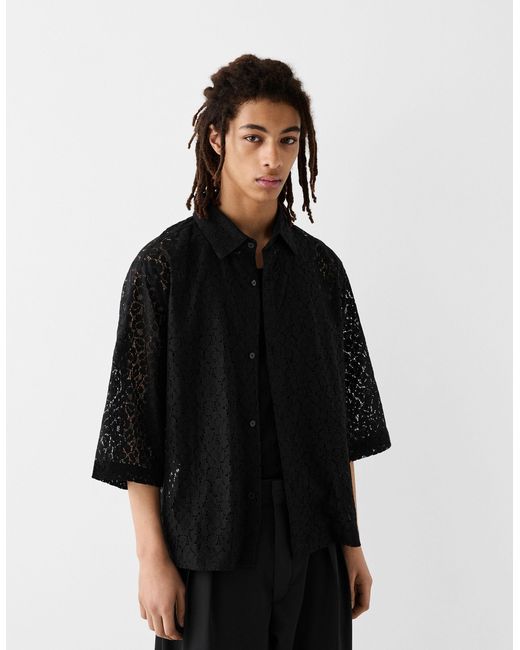 Bershka Black Collection Boxy Sleeve Lace Shirt for men