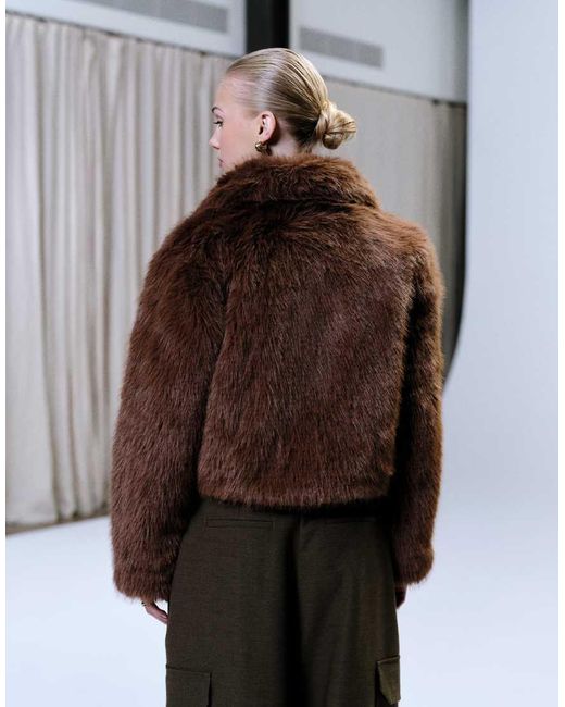 JJXX Brown Cropped Faux Fur Zip Coat
