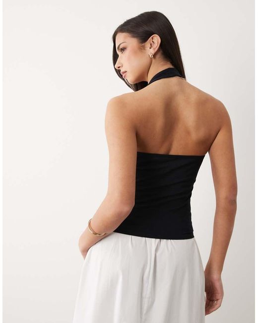 ASOS Black Cotton Plunge Halter Top