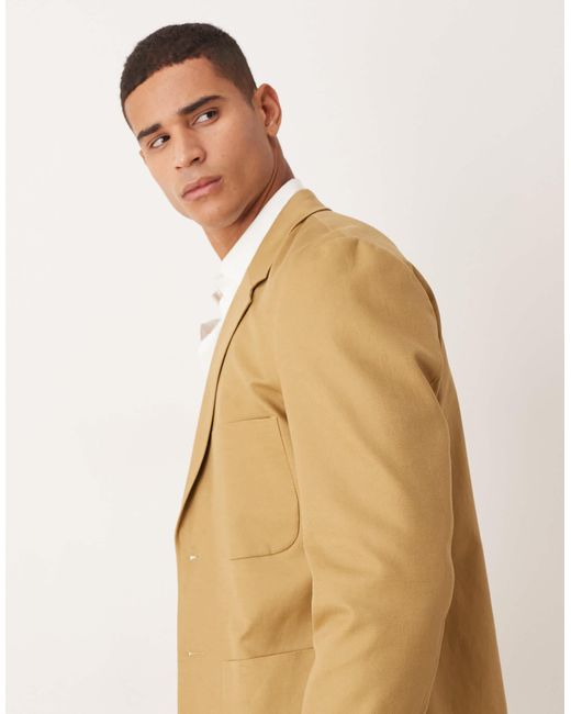ASOS Natural Cotton Linen Blend Regular Suit Jacket for men