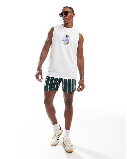 Hollister White 5inch Stripe Swim Shorts for men