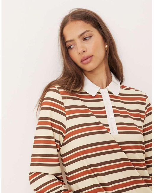 ASOS Hybride Gestreepte Mini Rugbyjurk Met Lange Mouwen in het Multicolor