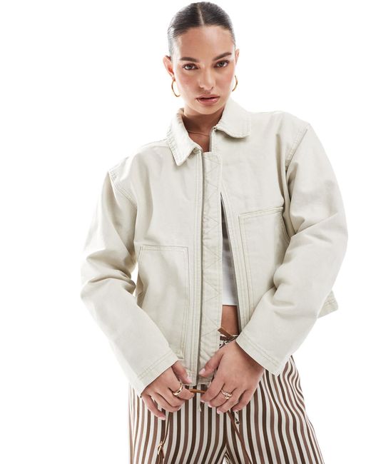 Pull&Bear Natural Oversized Canvas Jacket