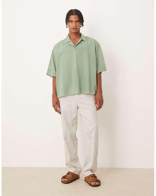 ASOS Oversized Recht Poplin Overhemd Met Reverskraag Zonder Sluiting in het Green voor heren