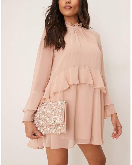 True Decadence Envelopvormige Clutch Met Parels En Lovertjes in het Brown