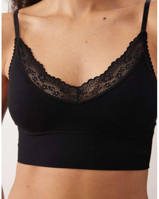 Cotton On Black Seamless Longline Lace Trim Bralette