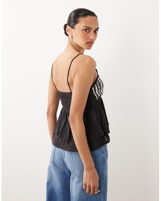 Miss Selfridge Black Festival Sequin Detail Babydoll Cami Top